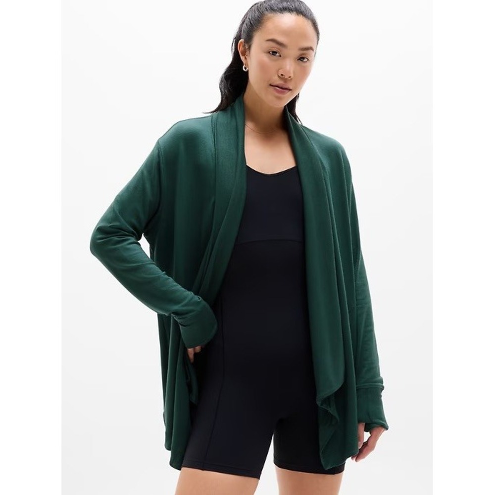Athleta Pranayama Restore Wrap Medium Teal Open Front Workleisure Cardigan Yoga